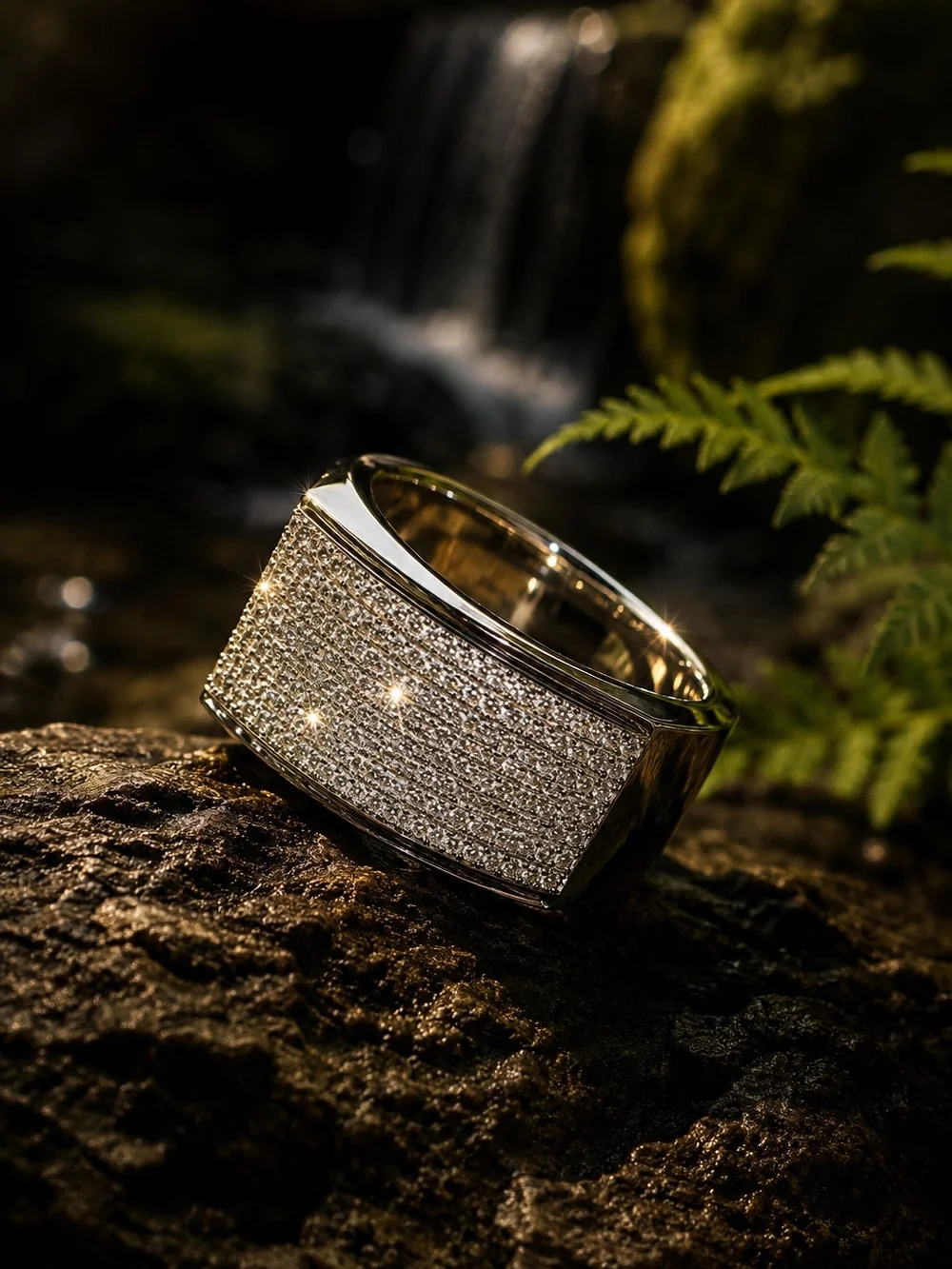 Men's Silver Pavé Wide Band Ring - Silver